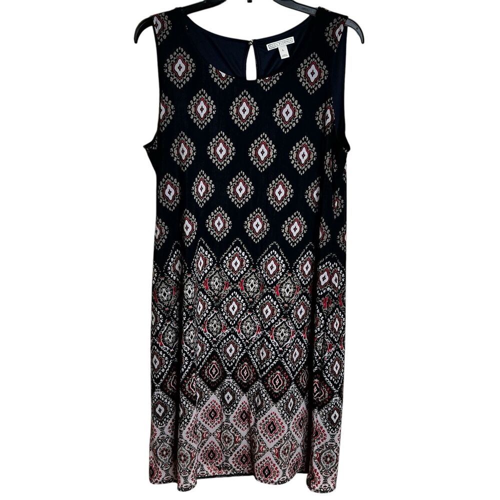 Dana Buchman Sleeveless Shift Dress Sz L Blue Multicolor Print Lined Lightweight - Picture 1 of 7